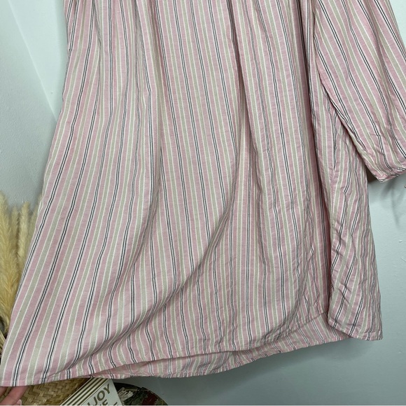 J.Crew Pink Striped Bow Tie Long Sleeve Cotton Poplin Dress M-L Cottage Vintage - Picture 6 of 16